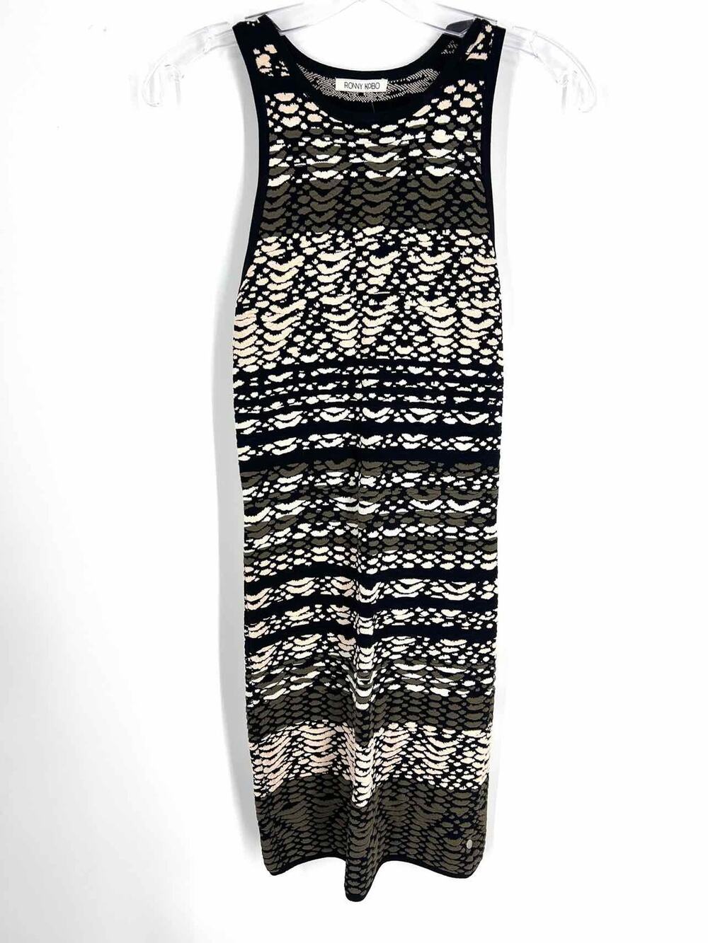 Ronny Kobo Size S Black/Cream Print Stripe Designer Dress